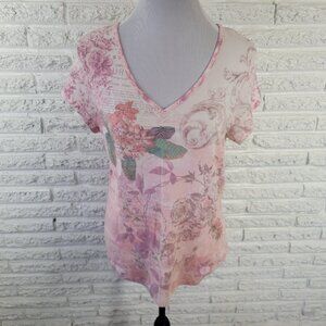 Apt. 9 Womens XL Pink Floral Studded T-Shirt Jersey Stretch FLO310XE